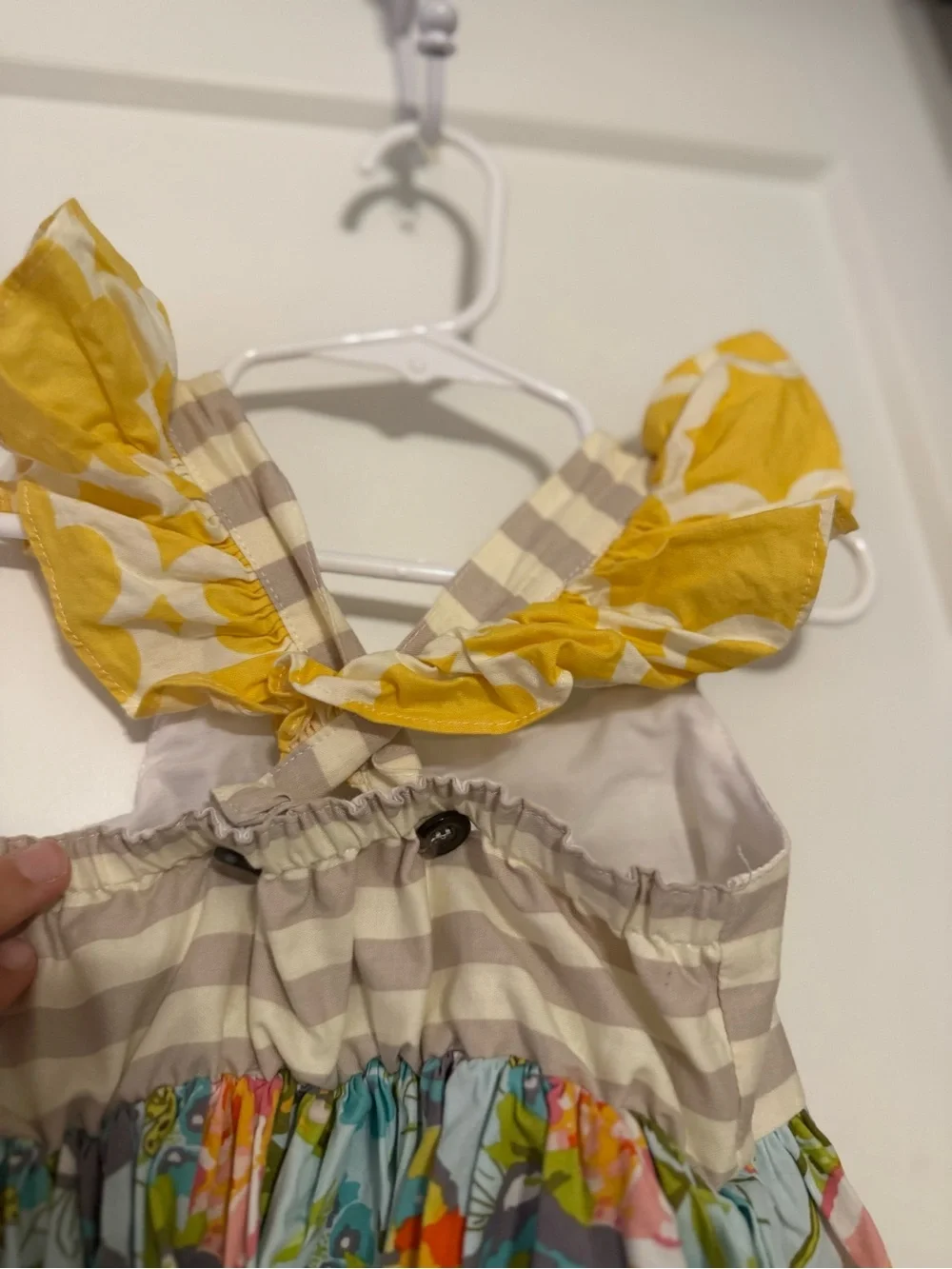 cheeky plum Yellow, Pink & Blue Floral Ruffle Dress 100% cotton made in USA